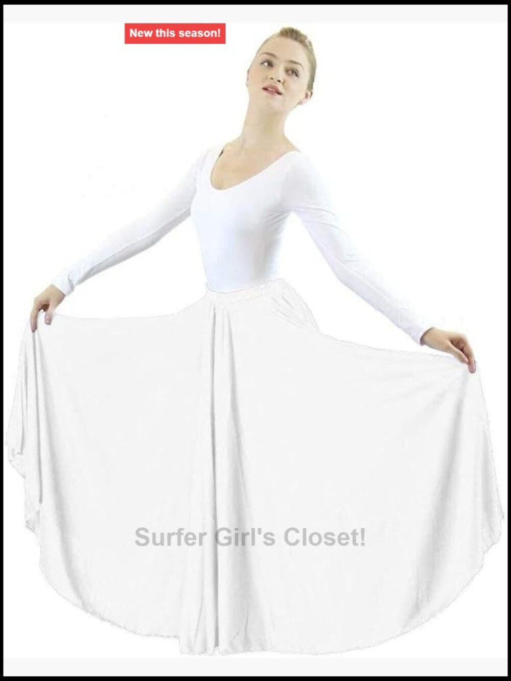 Long Full Circle Dance Skirt, Pull-On Elastic Waist, High Rise, Unhemmed